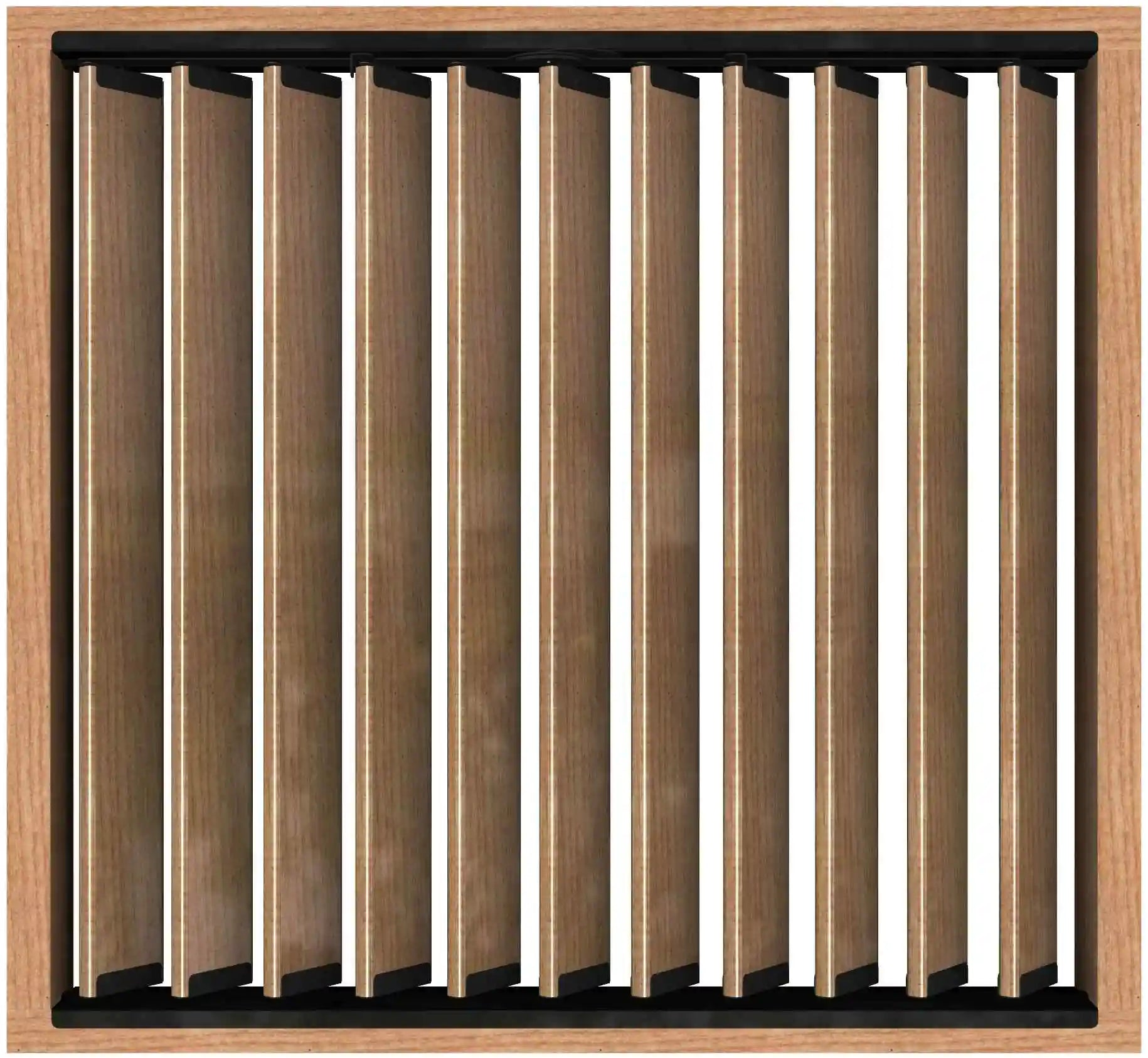 Modern slatted louvers in a wood frame