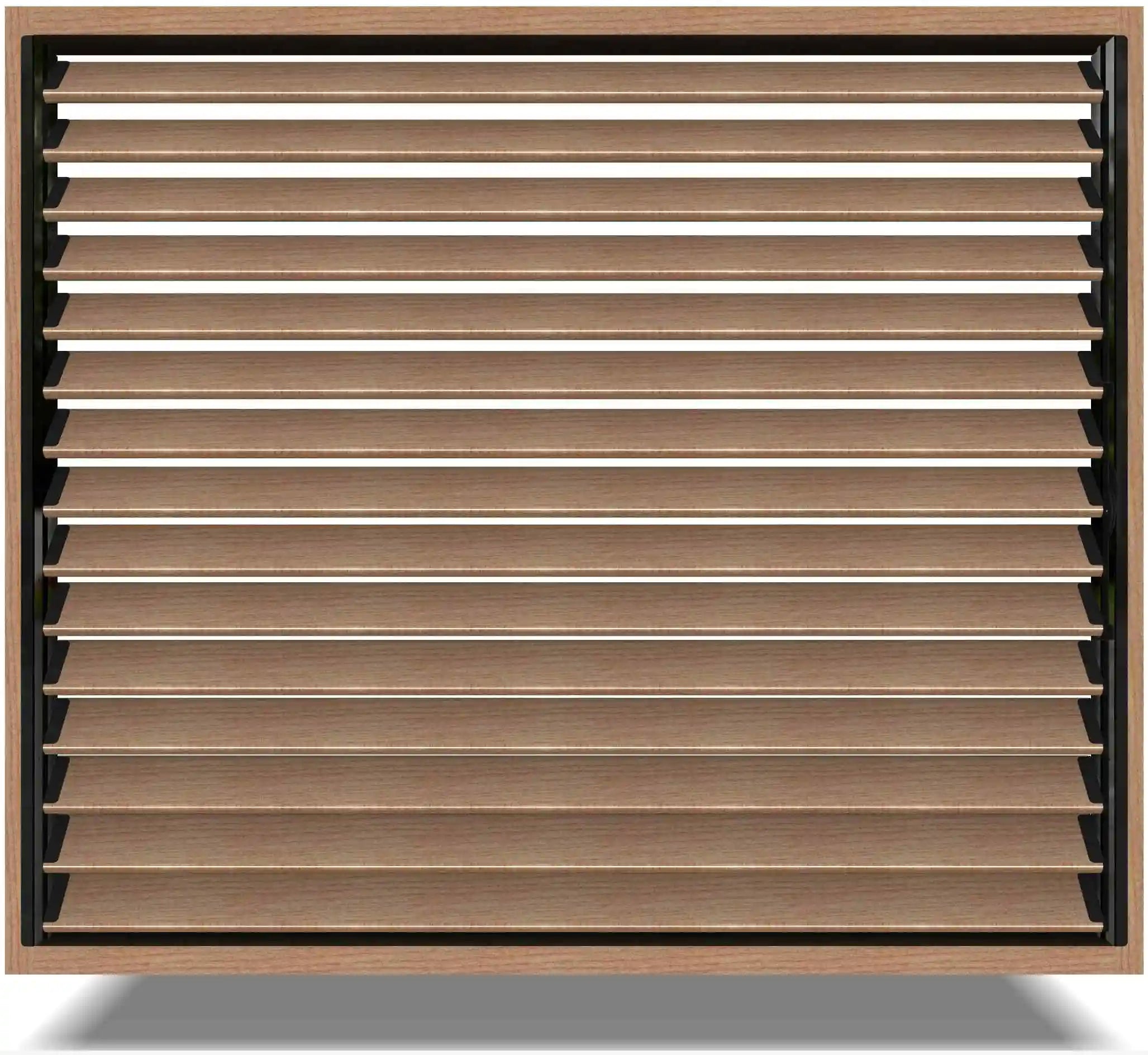 Modern slatted louvers in a wood frame