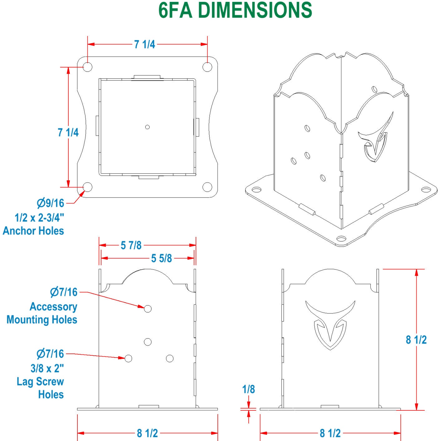 technical drawing of a 6FA bracket shoiwng its dimensions