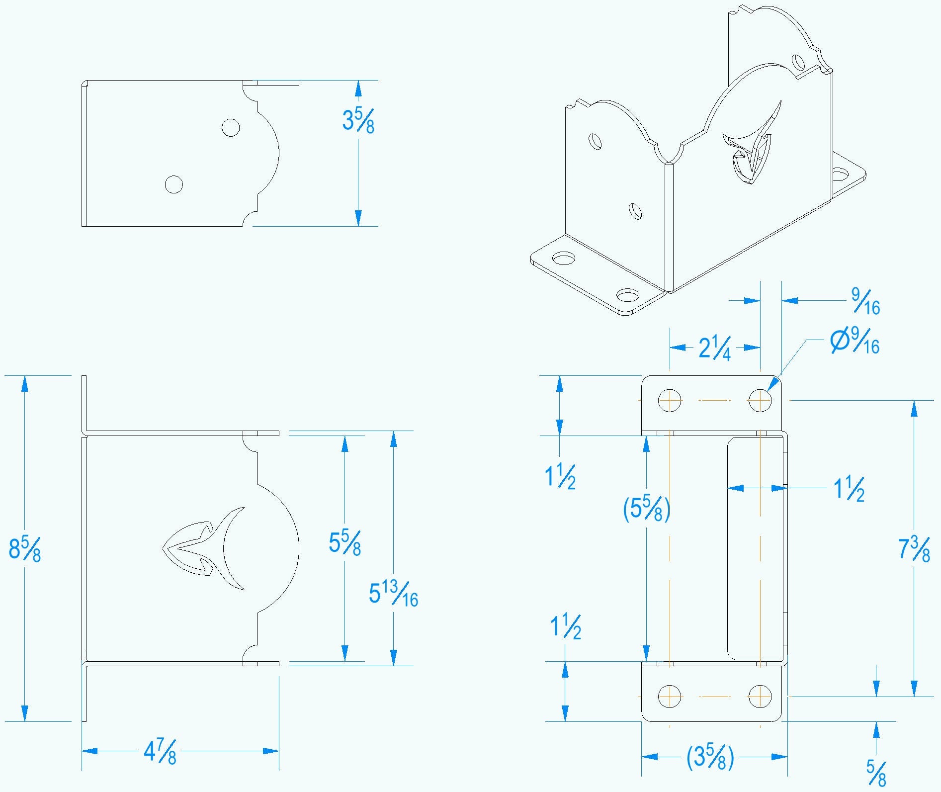 technical drawing of a 4x6 post anchor with dimensions