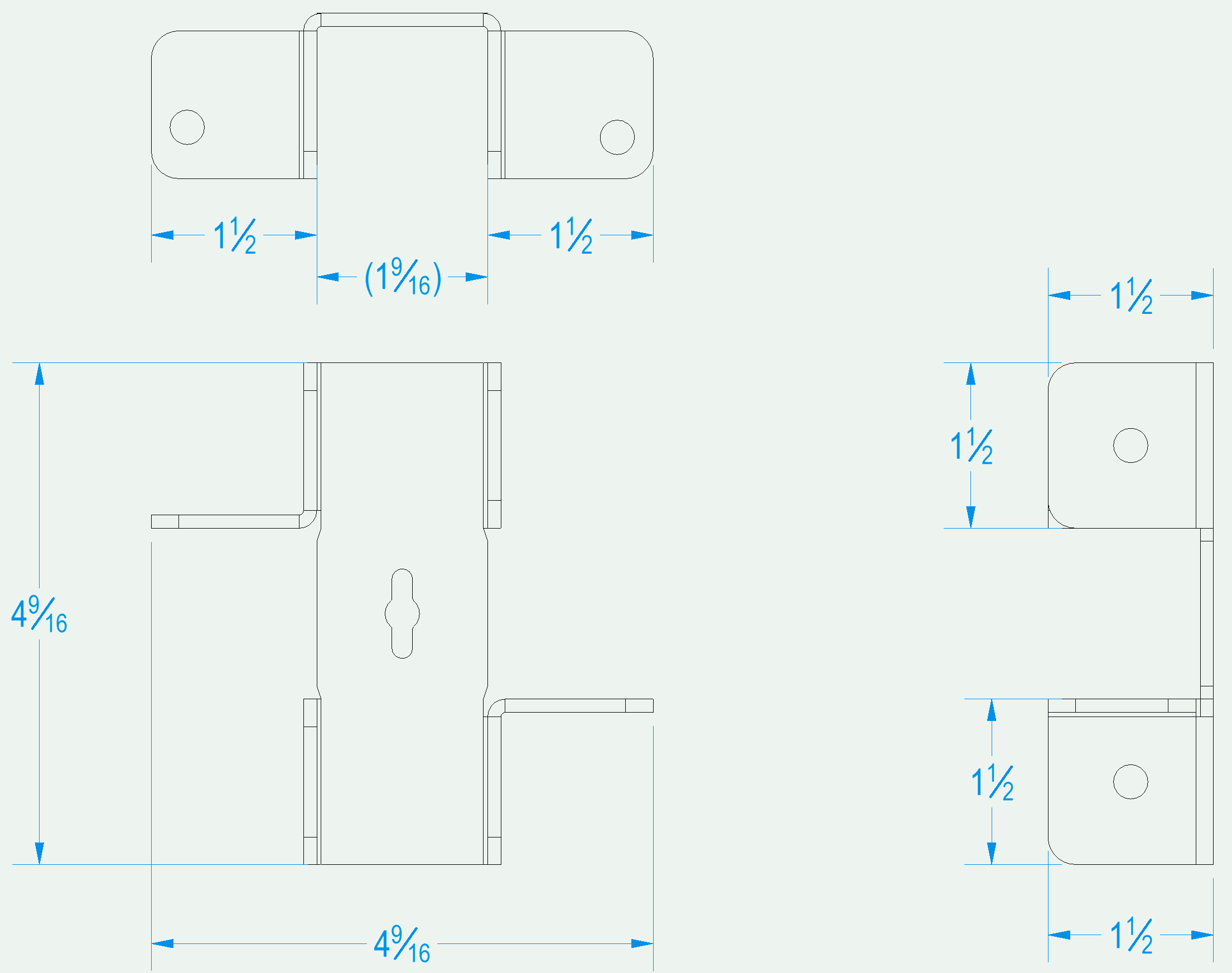 This diagram illustrates a metal bracket, showcasing detailed design features and accurate measurements necessary for fabrication and assembly in construction projects.