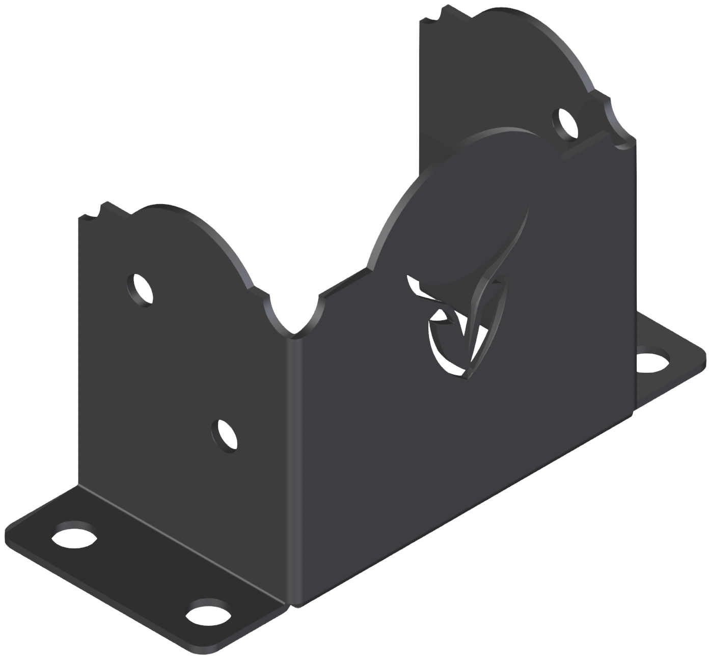 Heavy-duty black metal bracket with holes, designed for secure anchoring of 4x6 posts.