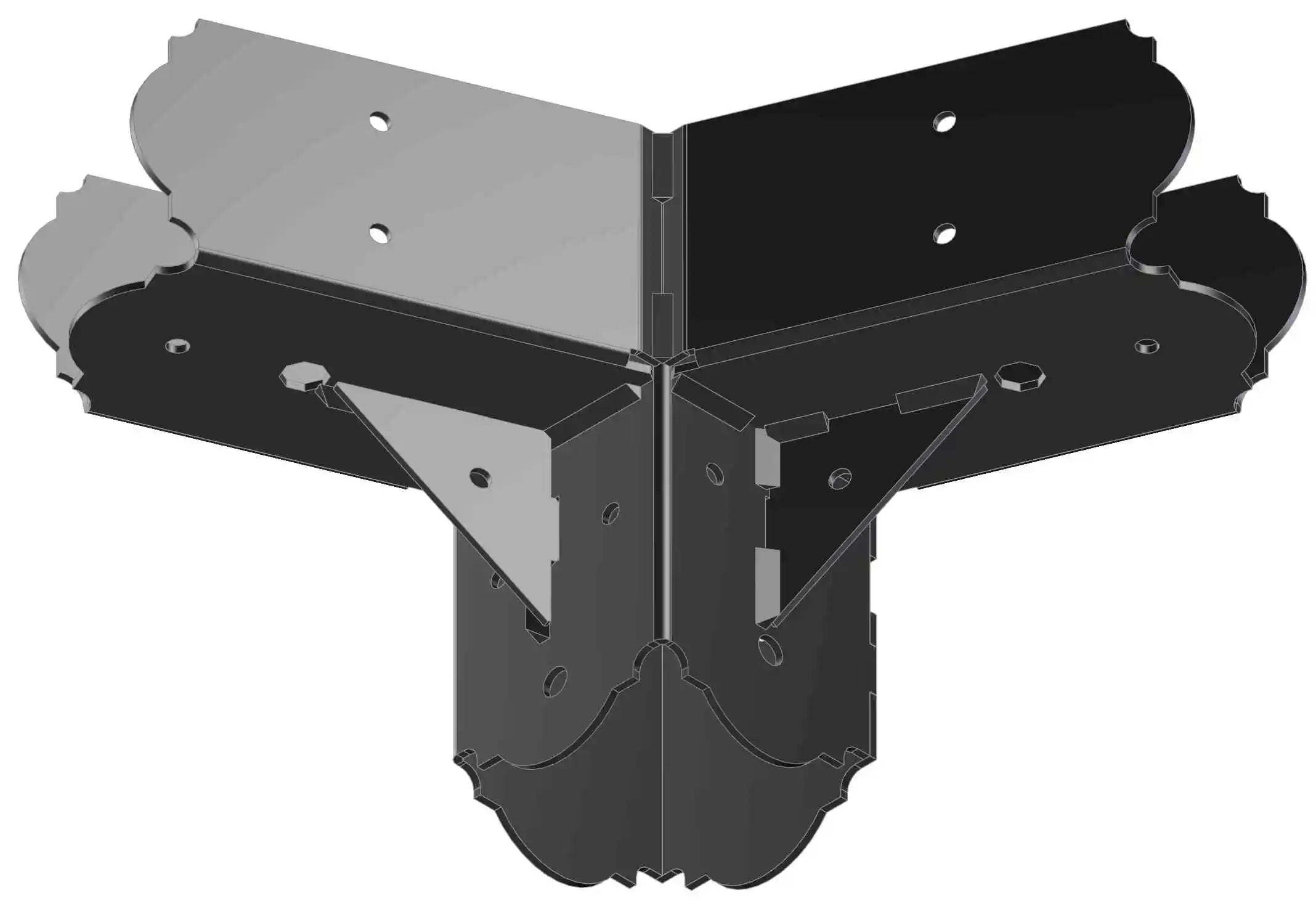 A sturdy metal L-shaped bracket is shown, designed for use in woodworking projects. This component is essential for ensuring stability in various constructions.