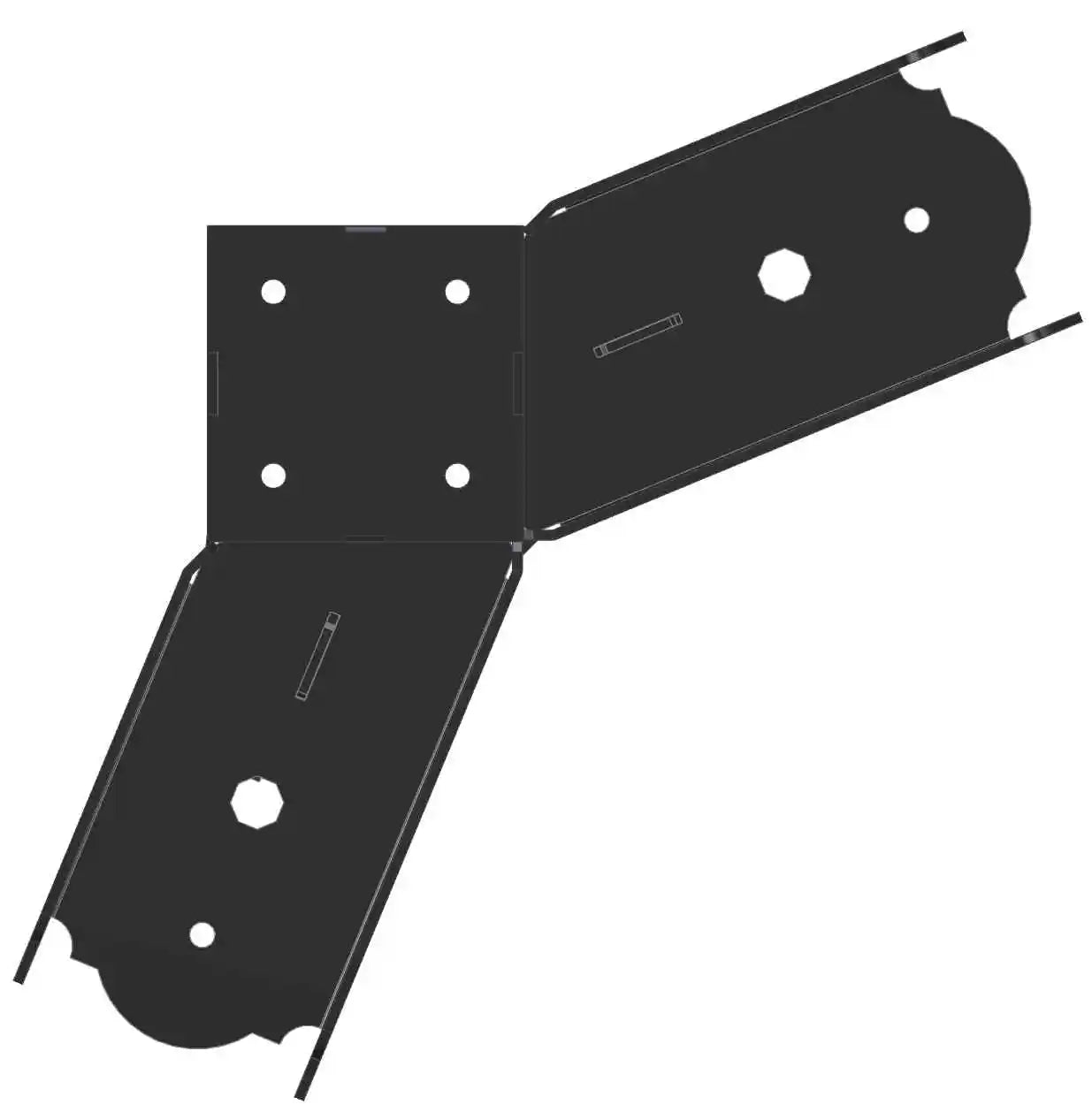 A sturdy metal L-shaped bracket is shown, designed for use in woodworking projects. This component is essential for ensuring stability in various constructions.