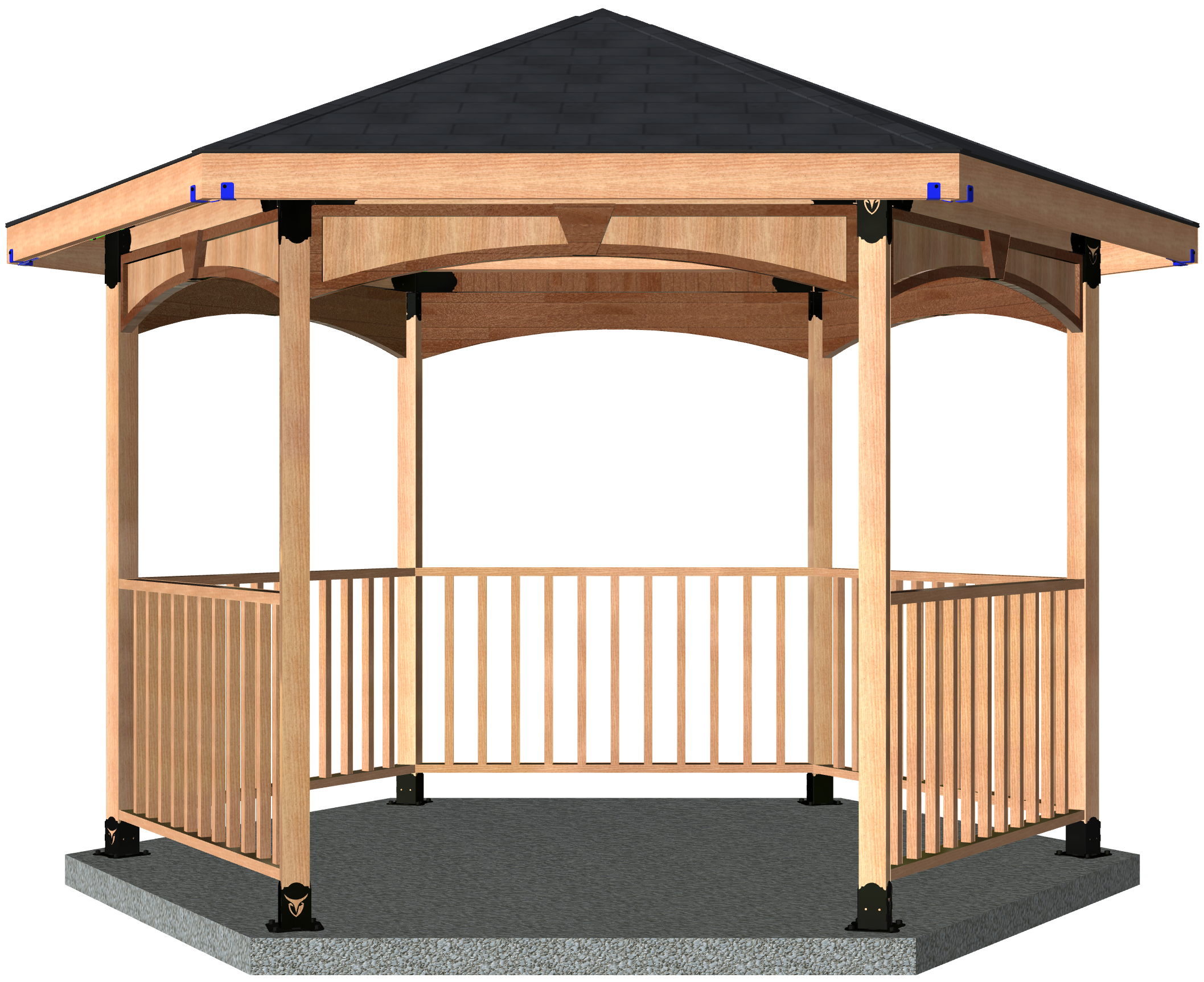 a hexagon gazebo, showcasing its 4X4 surface-mounted hexagon gazebo design in a serene outdoor