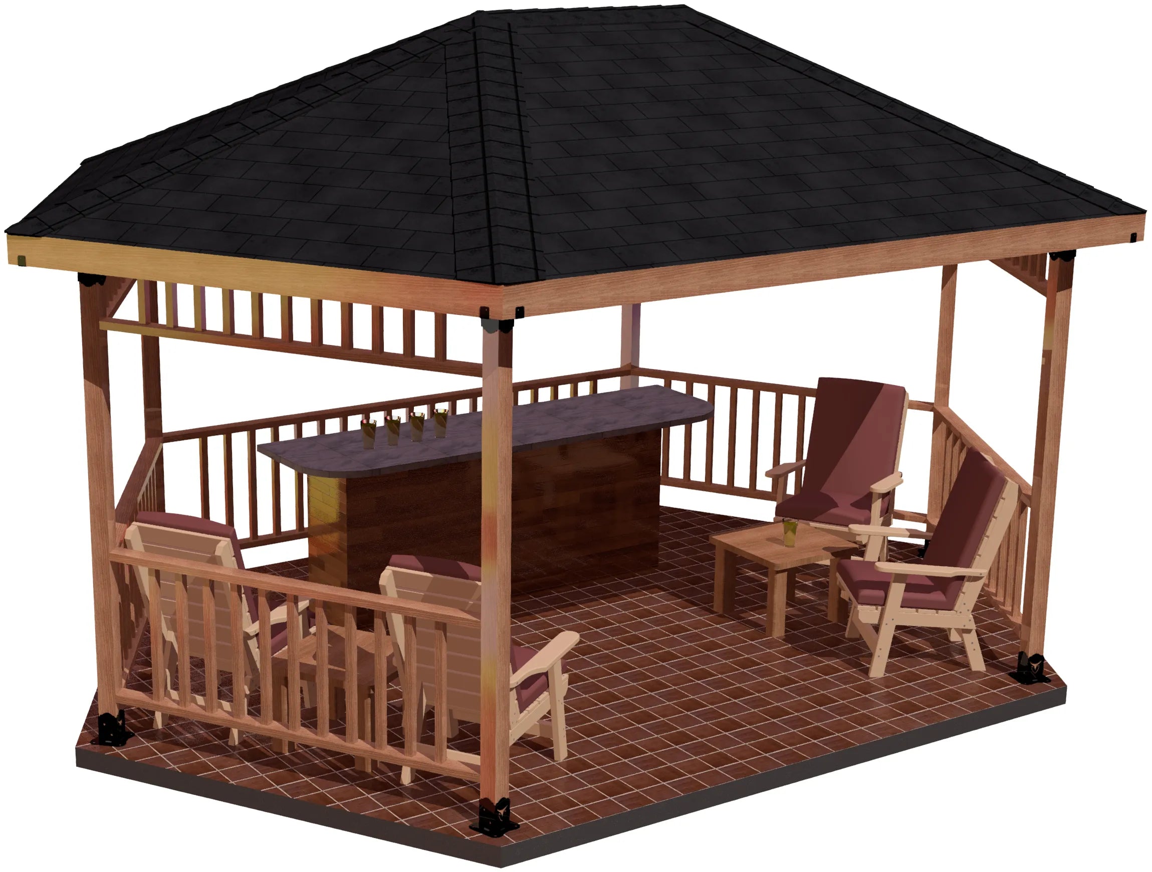 This backyard features a charming gazebo that includes a grilling station and comfortable seating, perfect for summer meals and gatherings with friends and family.