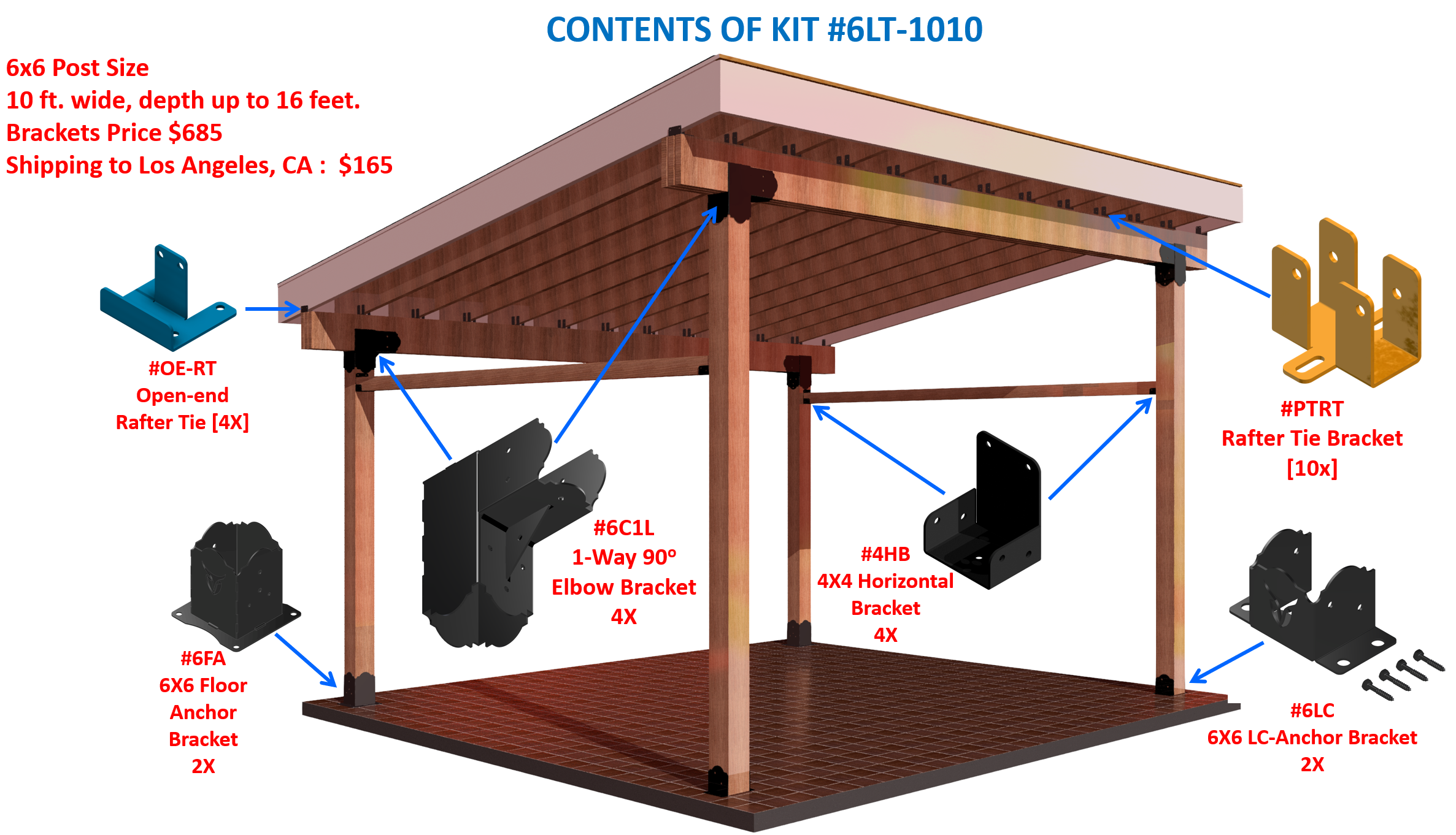 Illustration showing steel brackets aplication and framing system for Kit #6LT-1010