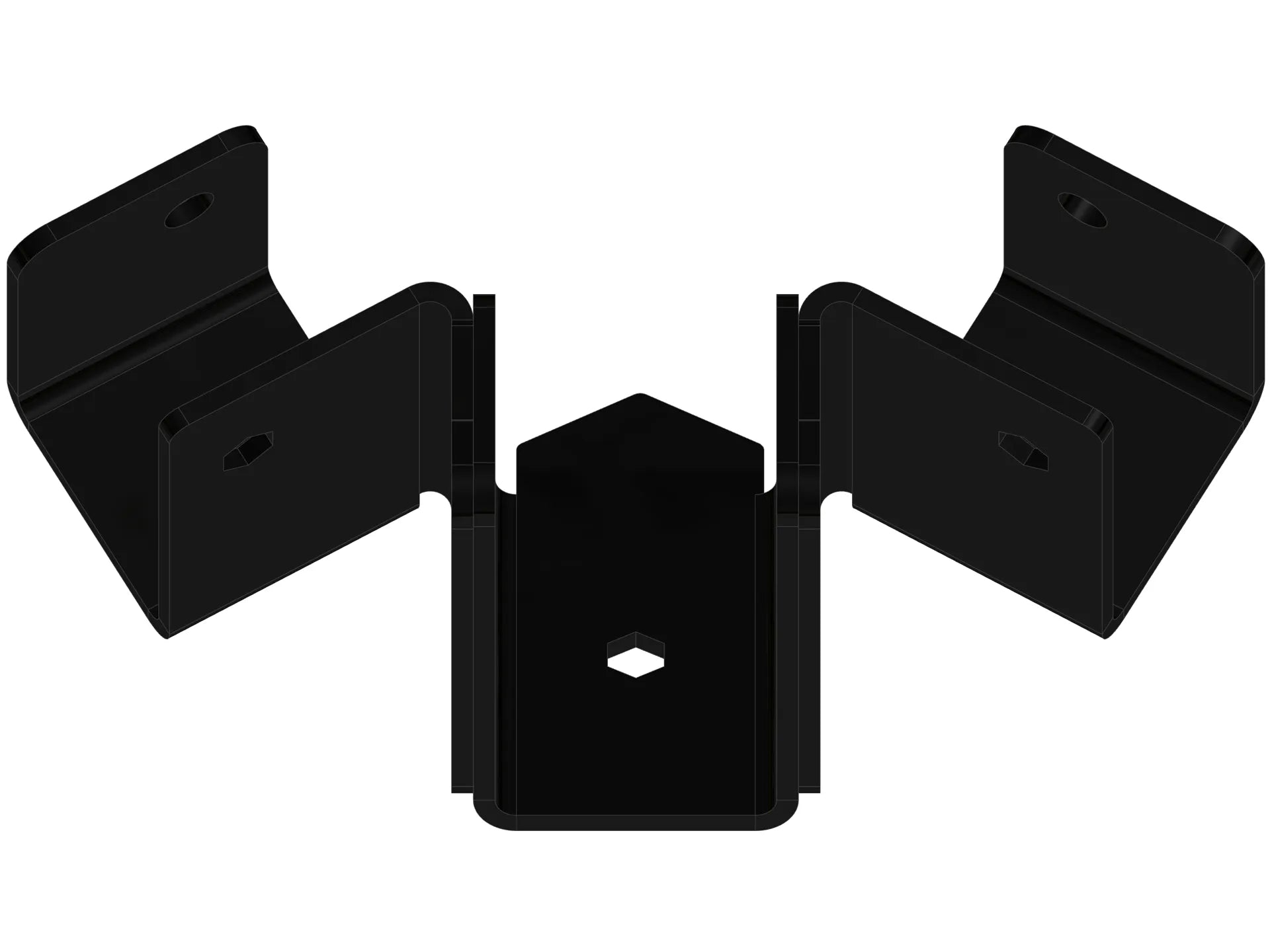 This black metal bracket features a unique design for stable attachment, commonly used in construction projects for holding equipment securely in place