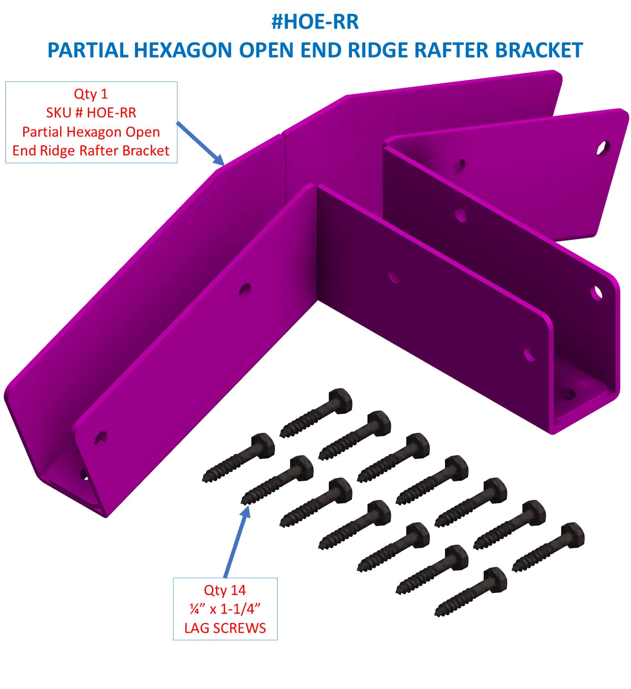 A hexagon open end ridge rafter bracket showcases its sturdy design, surrounded by screws, ideal for various construction tasks and structural support.