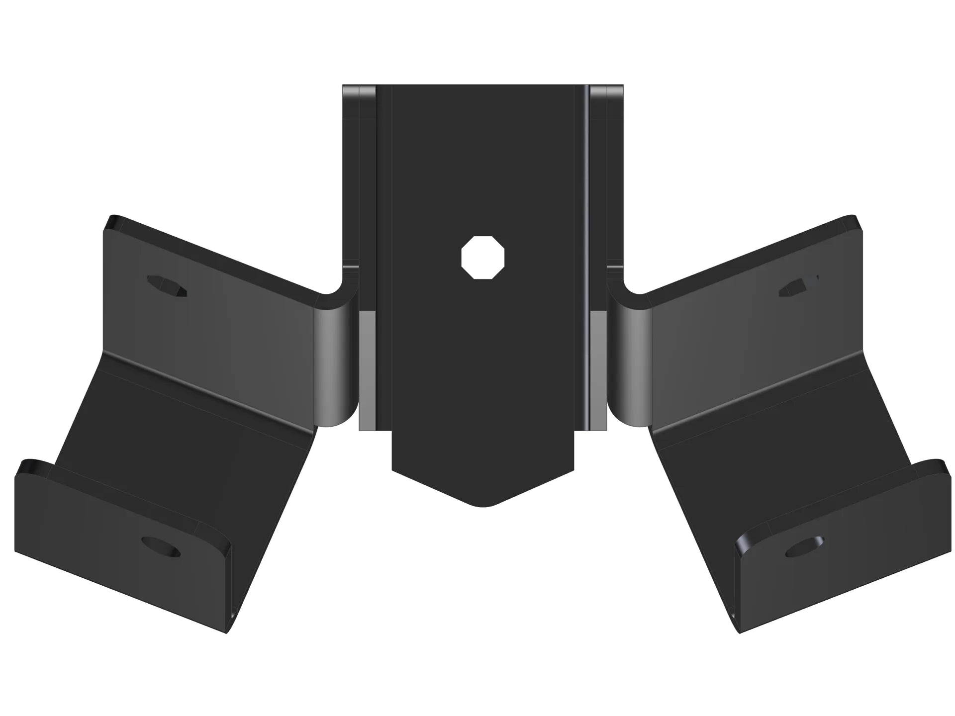 This black metal bracket features a unique design for stable attachment, commonly used in construction projects for holding equipment securely in place.