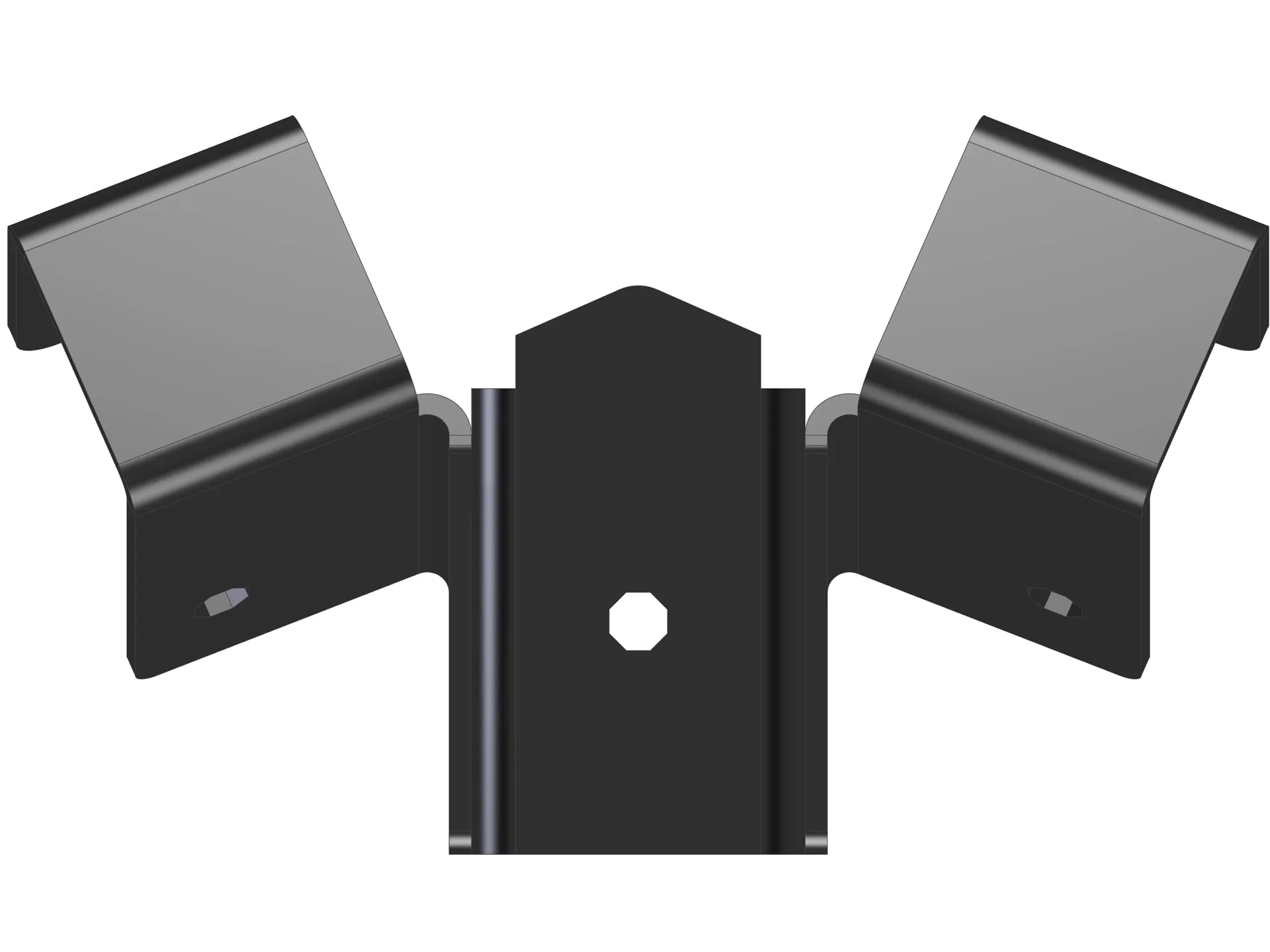 This black metal bracket features a unique design for stable attachment, commonly used in construction projects for holding equipment securely in place.