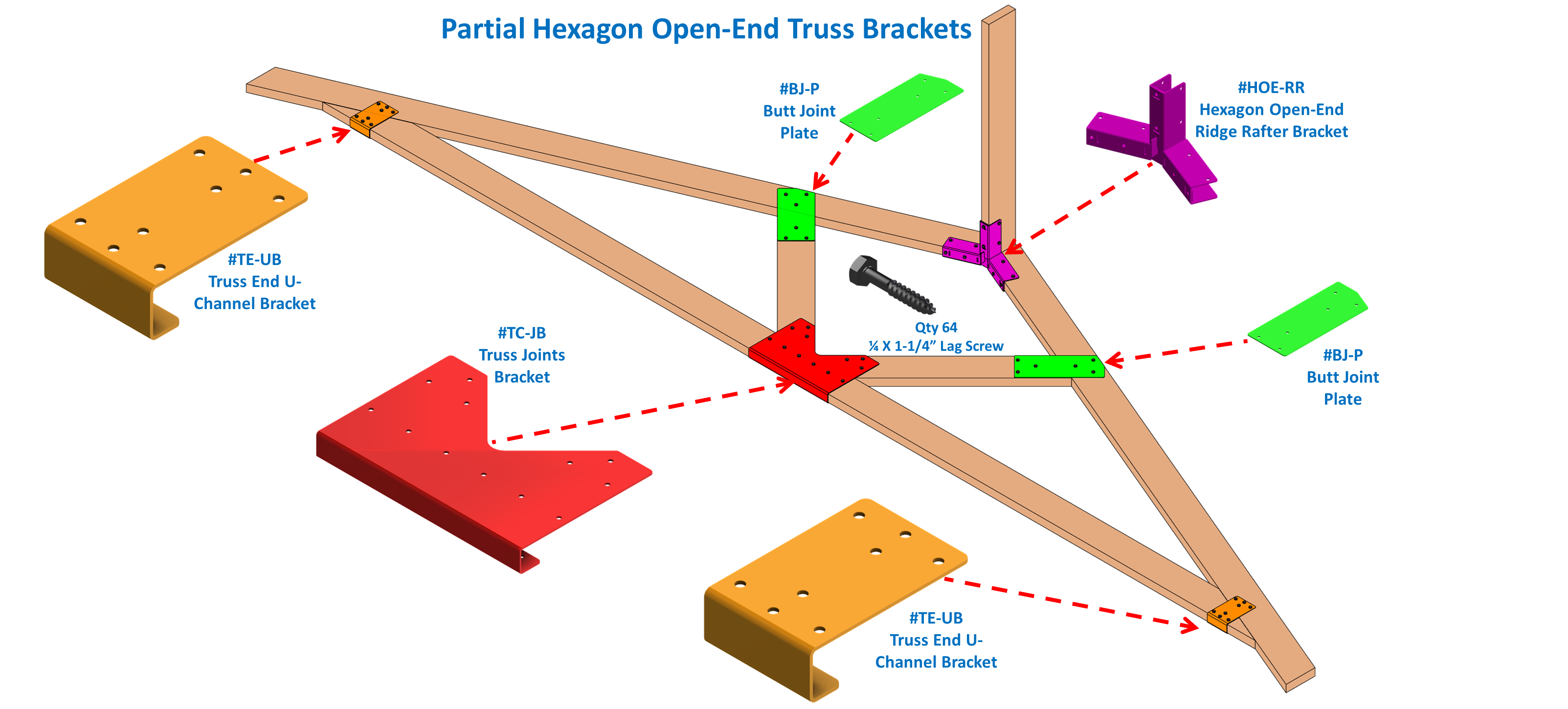 This illustration presents a truss design composed of wooden beams and joints, highlighting the connection points with vibrant colors for clarity. It focuses on construction techniques.