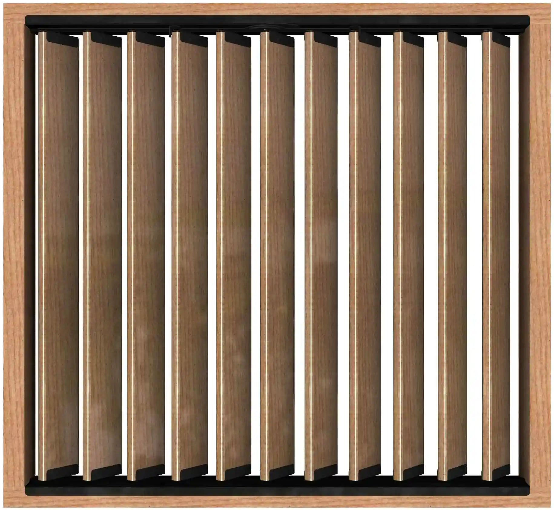 Modern slatted louvers in a wood frame