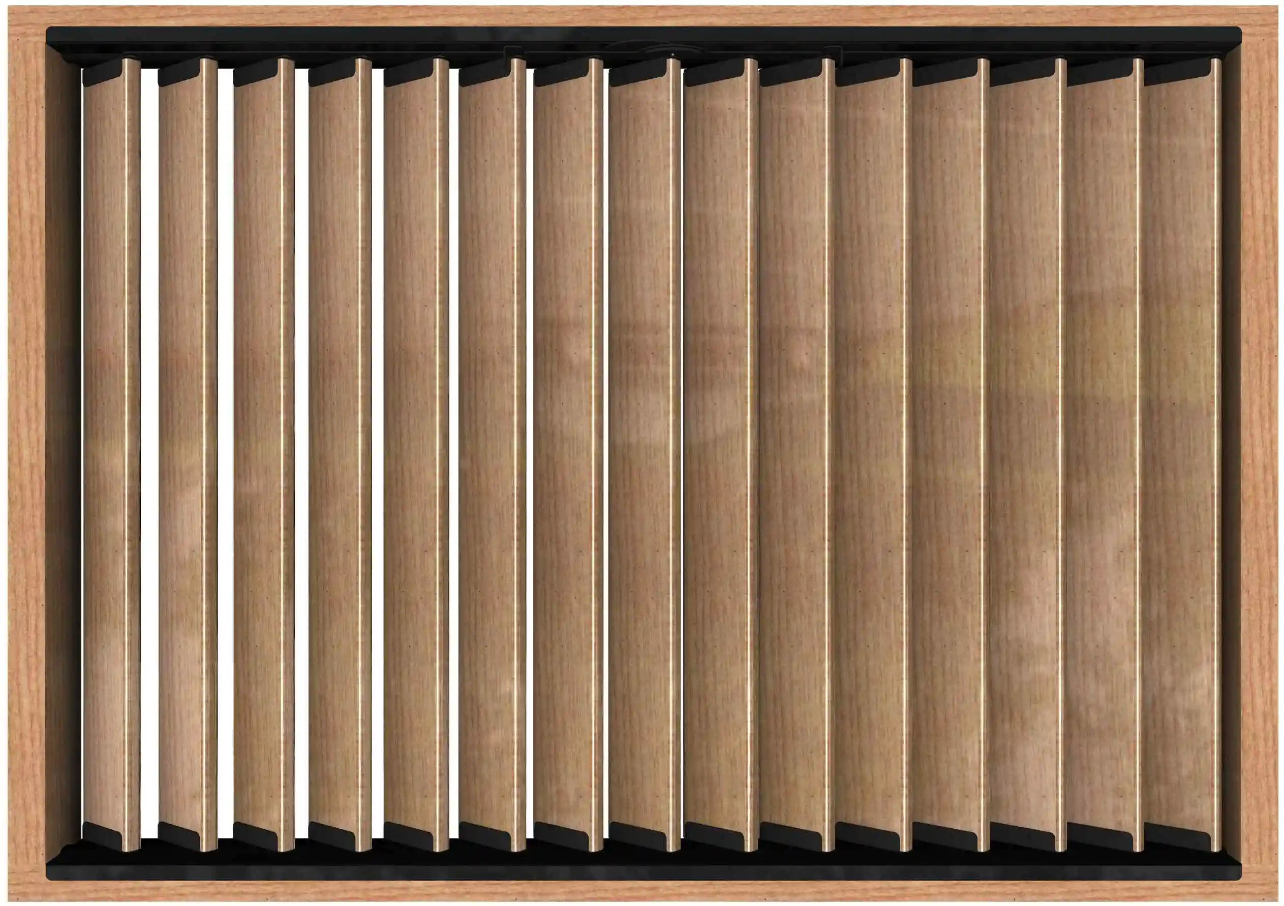 Modern slatted louvers in a wood frame