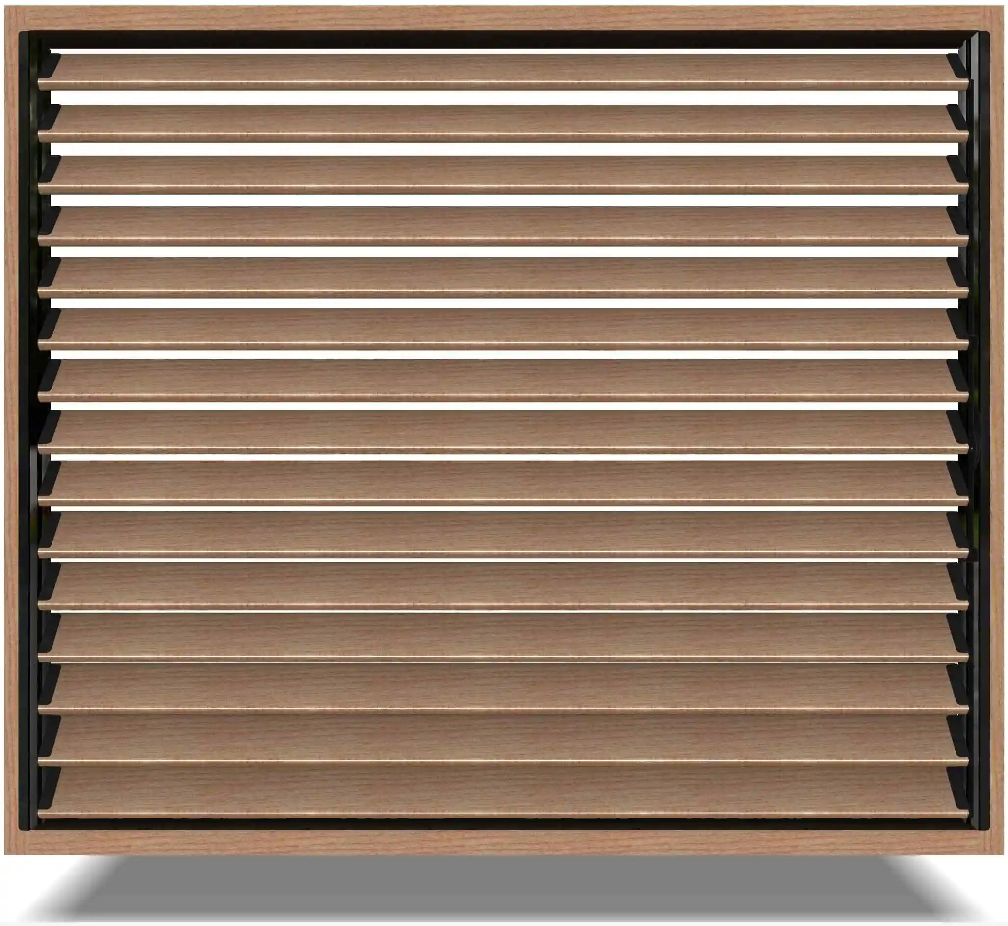 Modern slatted louvers in a wood frame