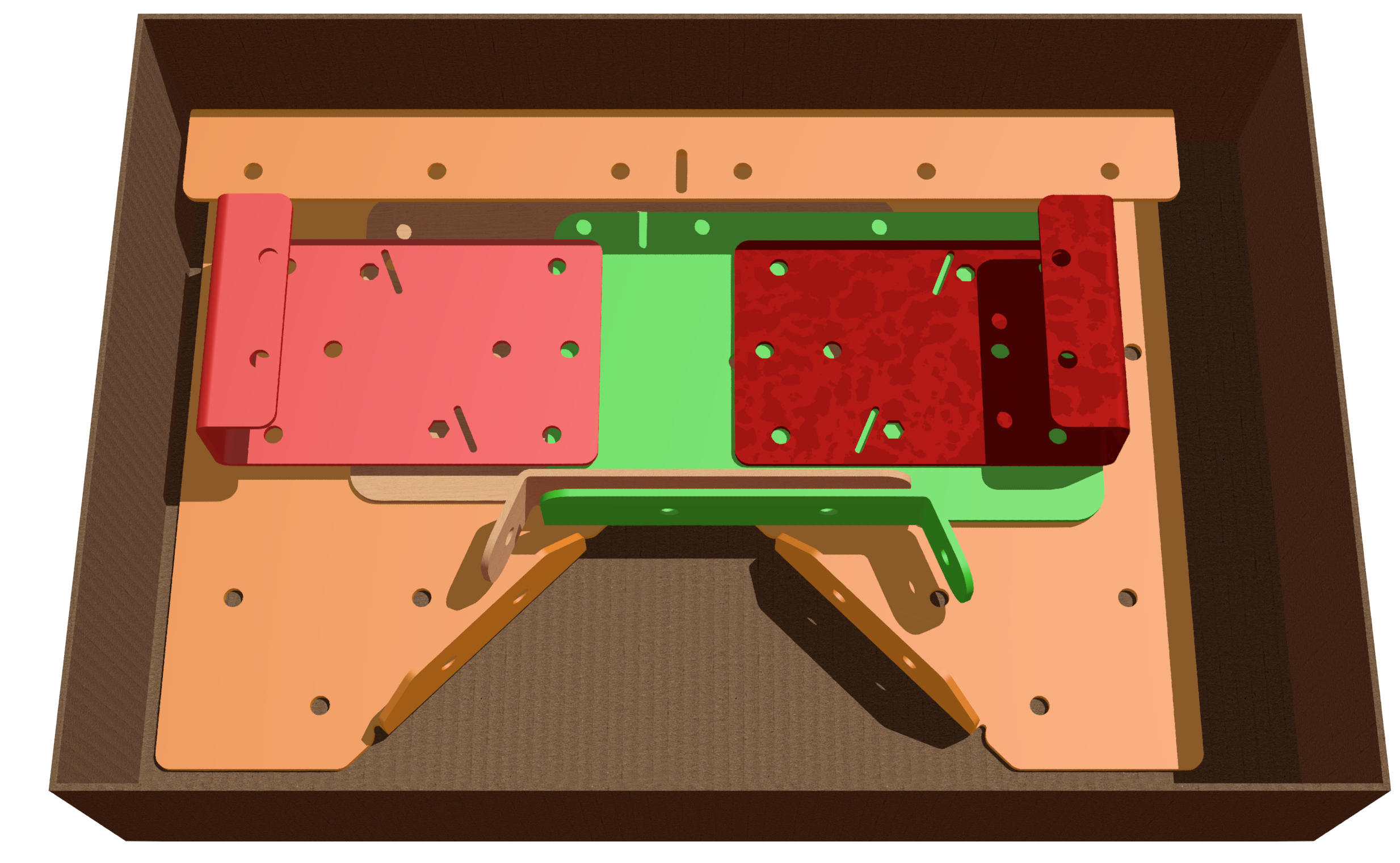 Contents of a truss bracket kit inside a box