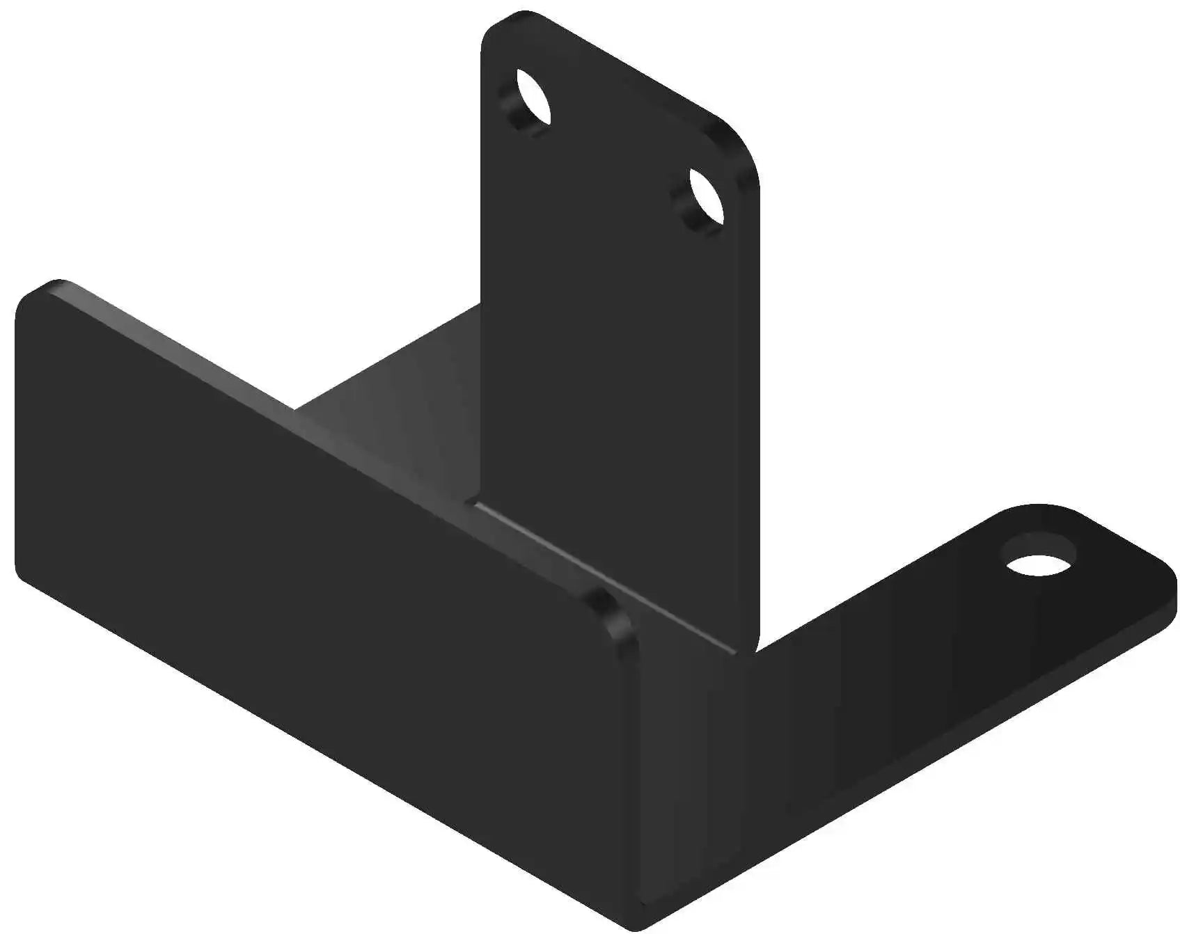 A black metal corner bracket is displayed, designed to provide support and stability in various construction applications. Ideal for DIY projects and repairs.