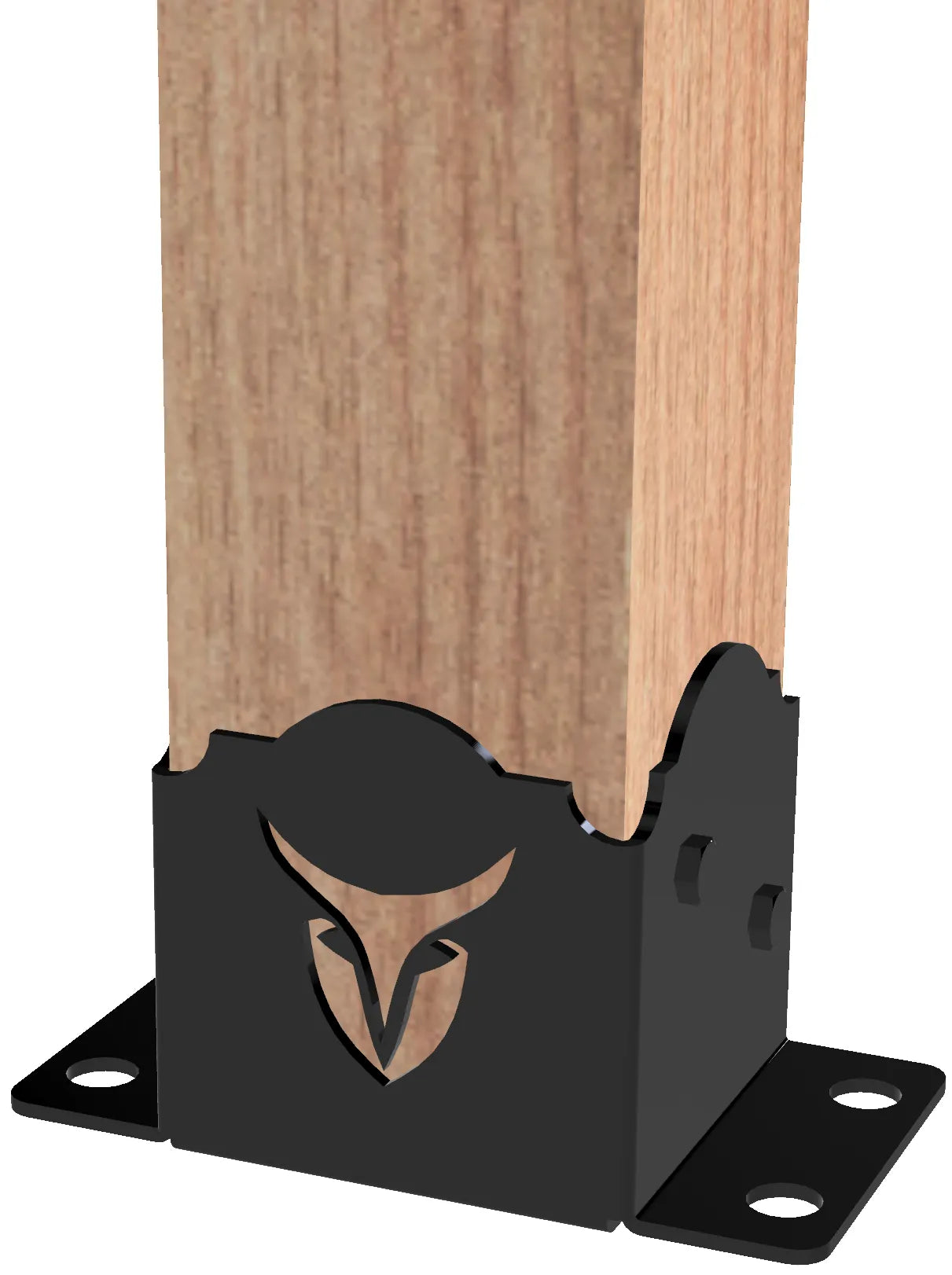 a wooden block with an owl logo on it