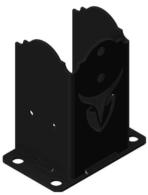 A black metal post bracket with holes.