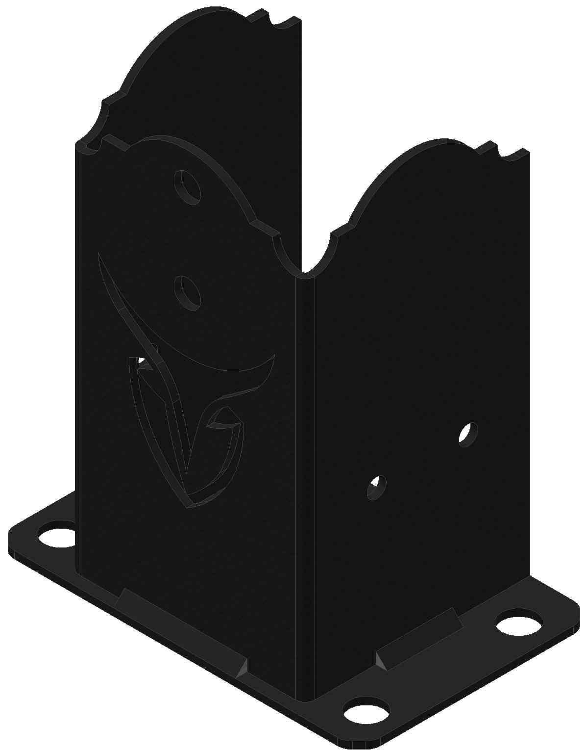 A black metal post bracket with holes.