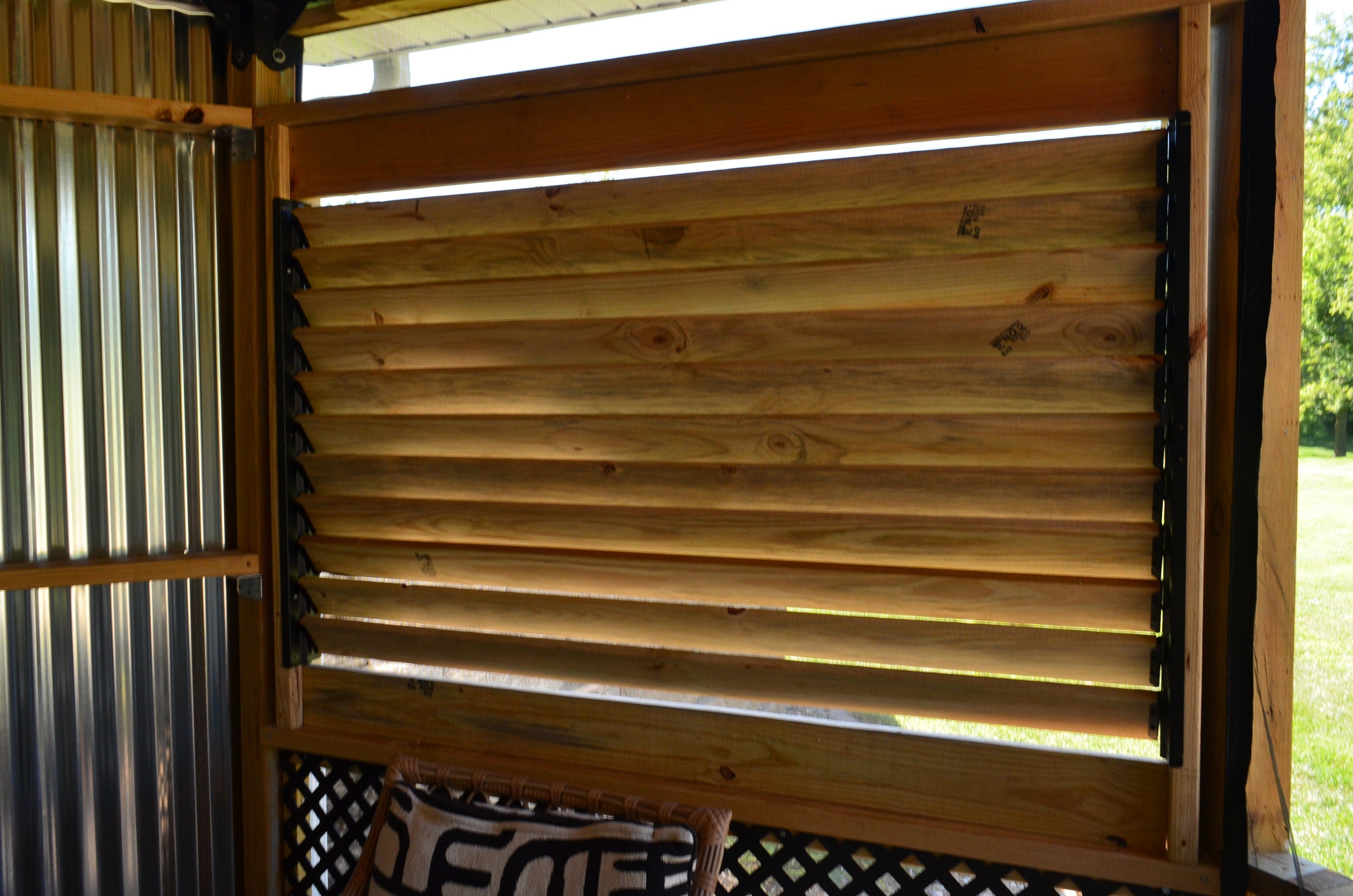 Modern slatted louvers in a wood frame