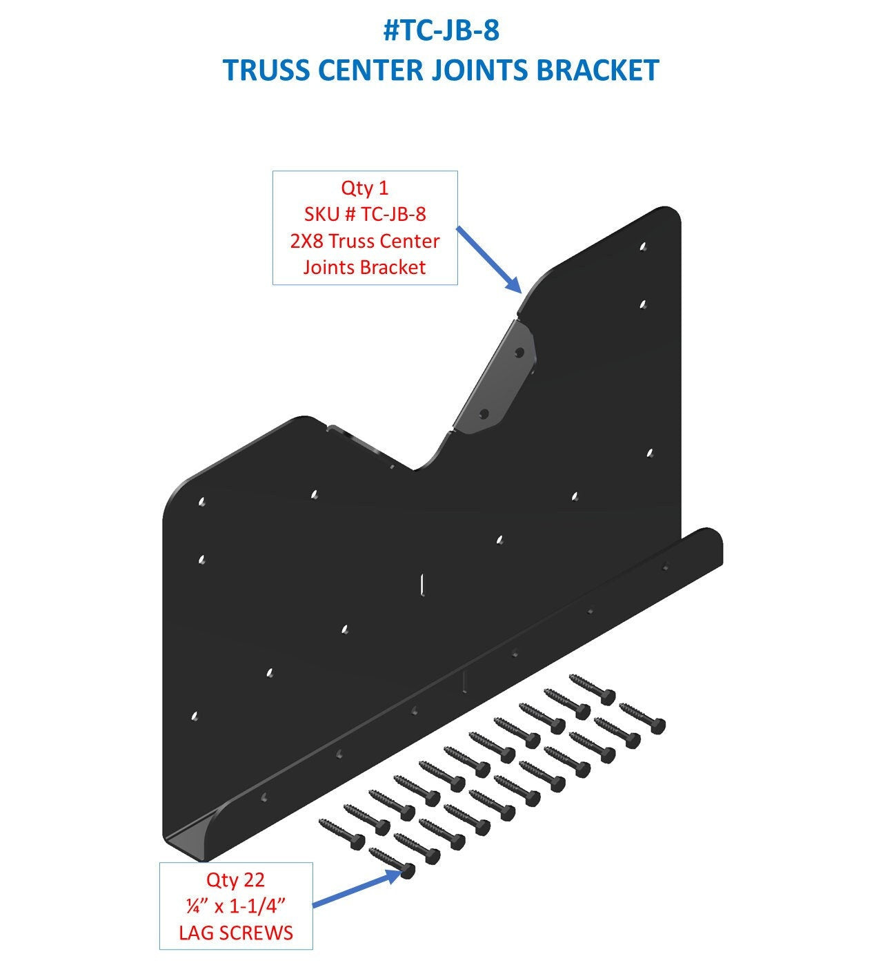 This technical drawing displays a truss joint bracket along with a specified quantity of lag screws required for assembly, ideal for construction projects.