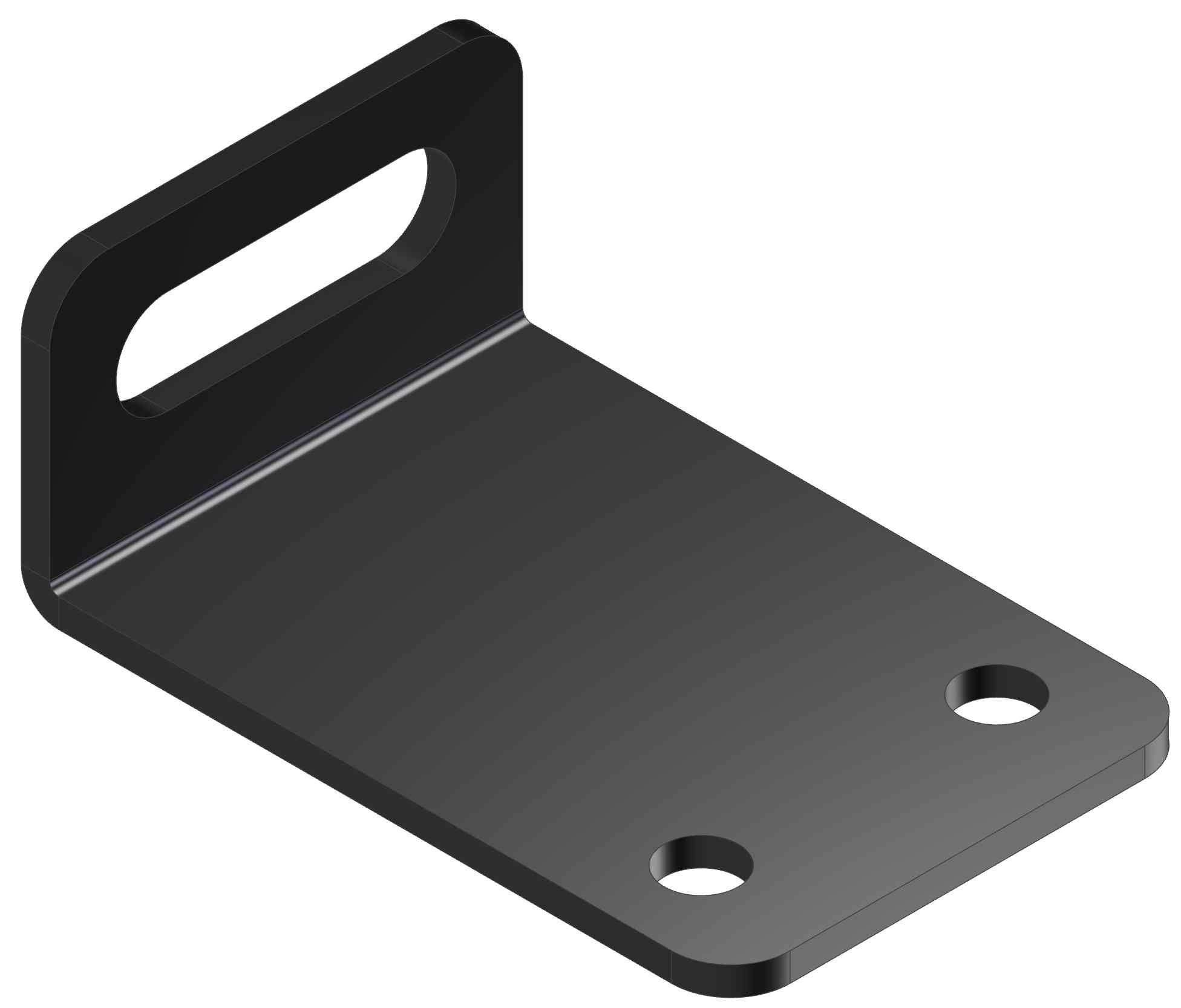 This durable black metal bracket is designed for mounting purposes and features two holes for secure attachment. The slot allows for easy installation in various projects.