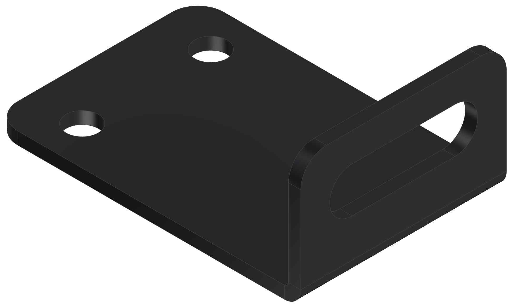 This durable black metal bracket is designed for mounting purposes and features two holes for secure attachment. The slot allows for easy installation in various projects.