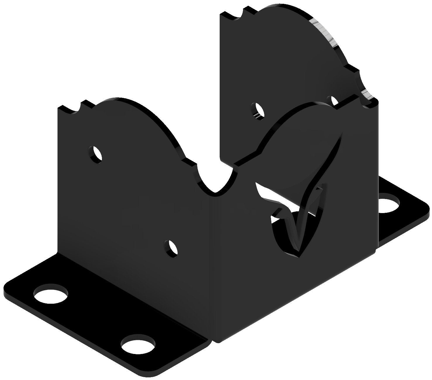 Black metal bracket ideal for a 6x6 post, emphasizing robust construction and reliable support.