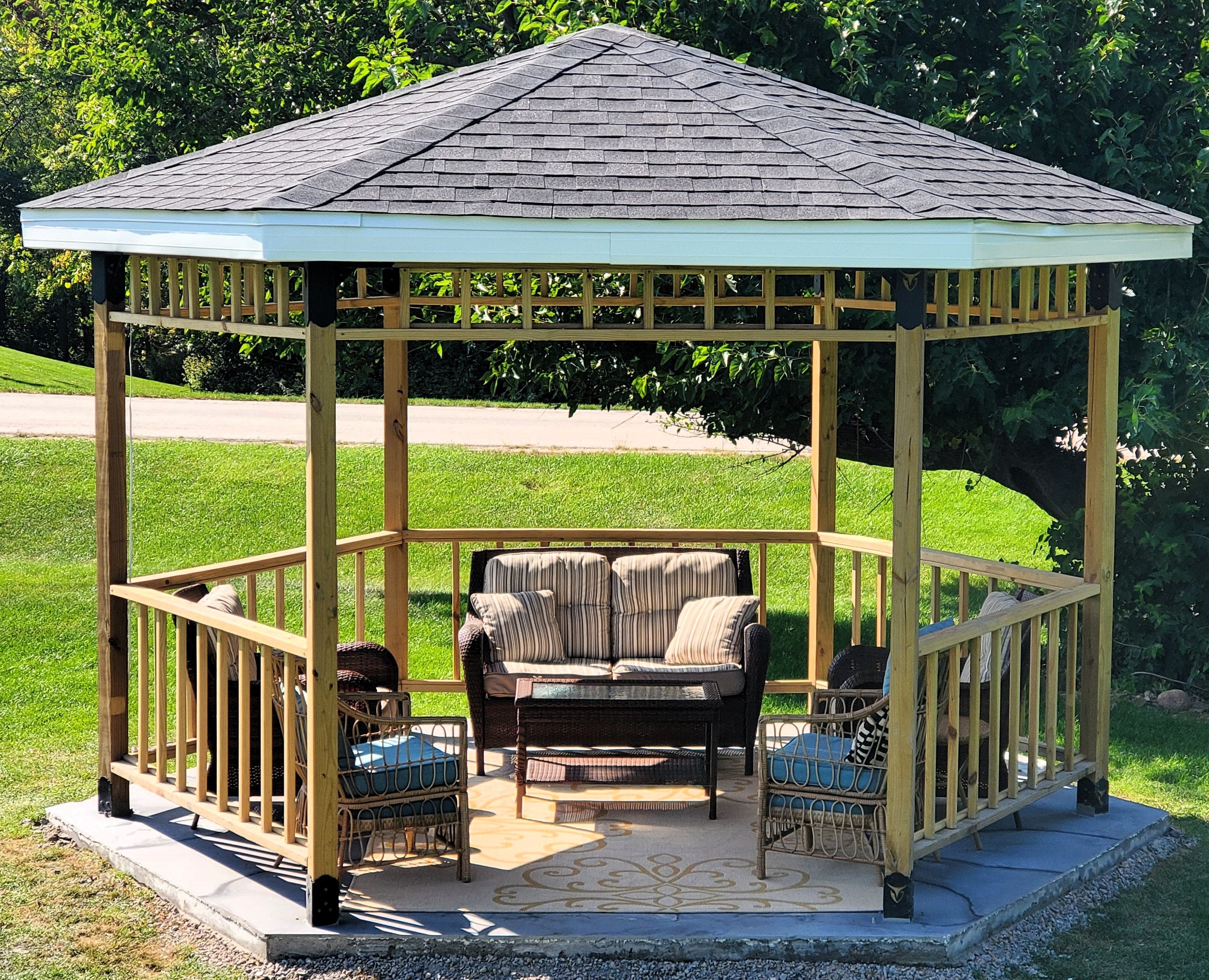 Outdoor gazebo with 4x4 hexagon design, ideal for backyard relaxation, RioOutdoors.com Hexagon Collection