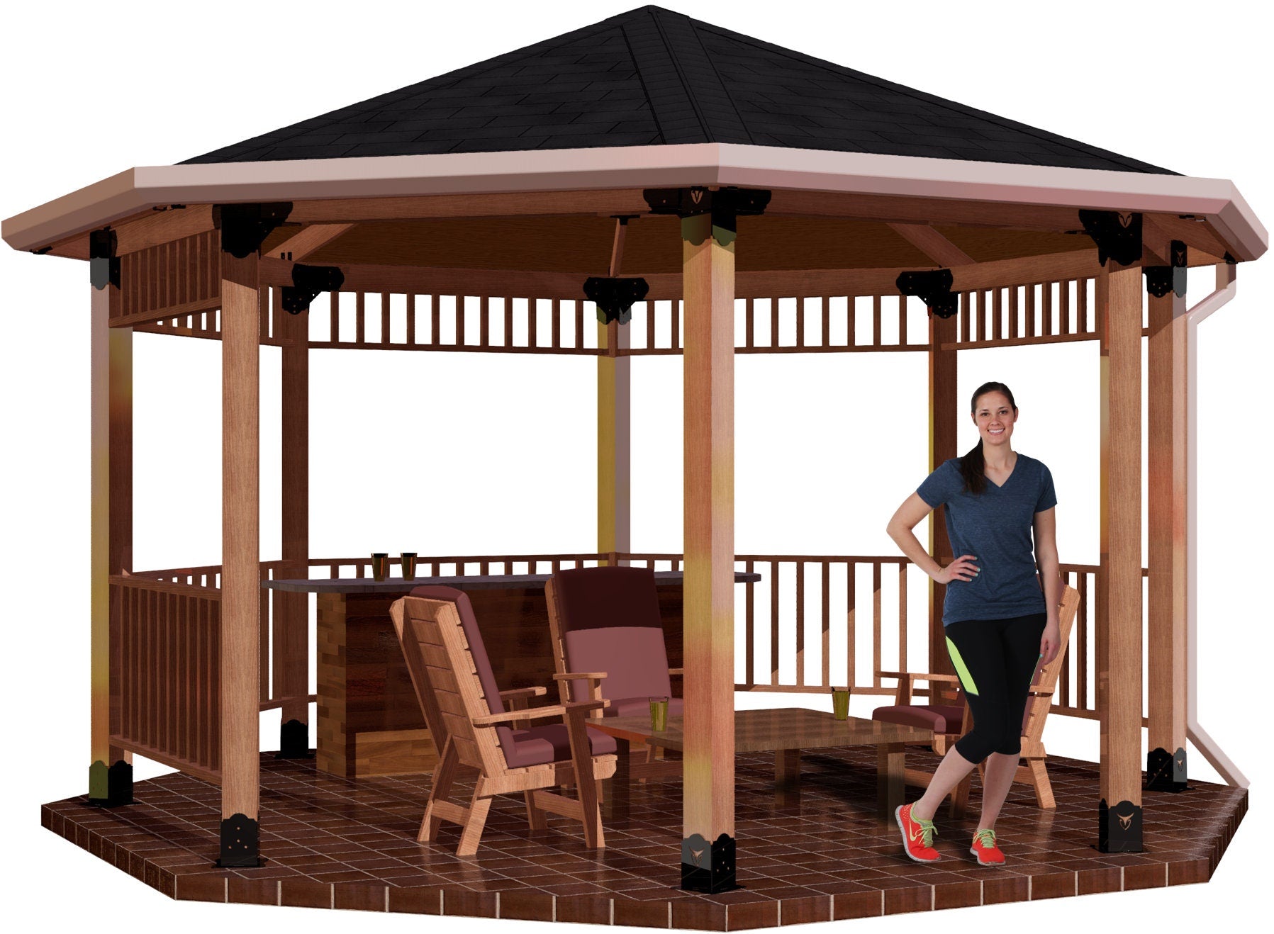 Elegant octagon-shaped gazebo with wooden beams and roofing, providing a serene outdoor oasis, OCTAGON COLLECTION