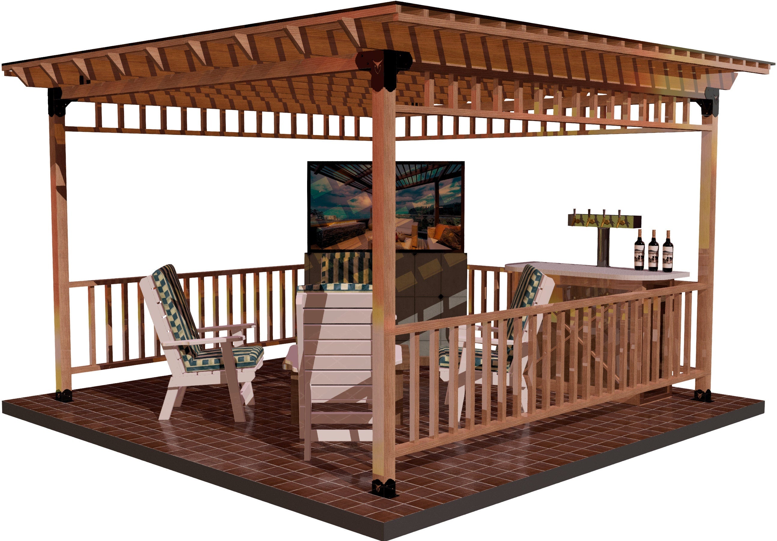 Stylish outdoor retreat with DIY 4x4 rectangular pergola kit, solid roof for shade and relaxation, RioOutdoors.com