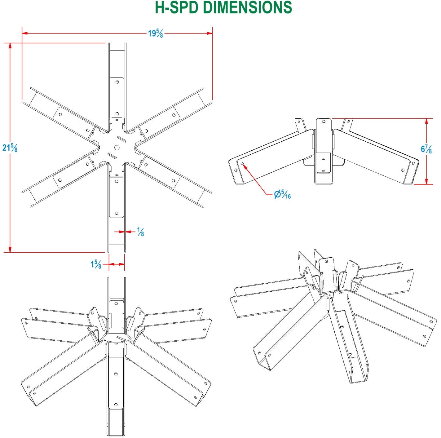 technical drawing with dimensions of a H-SPD bracket