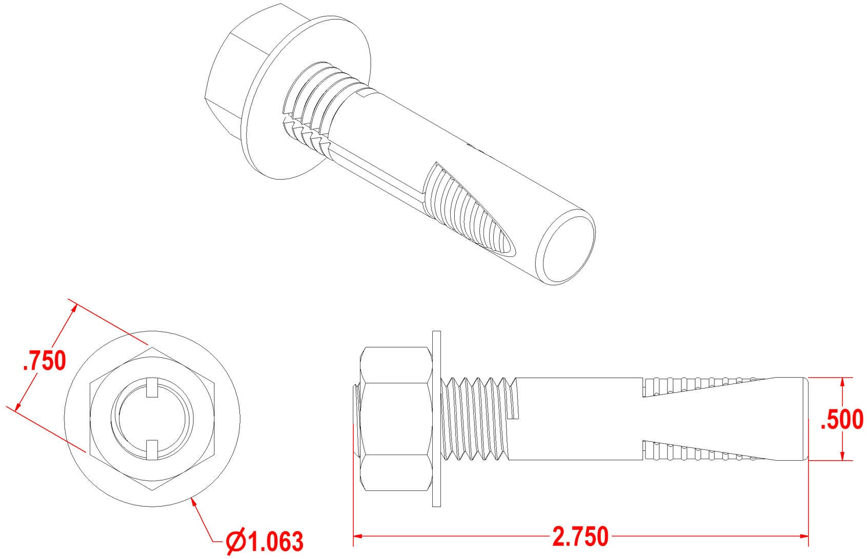 a drawing of a concrete anchor showing its dimensions