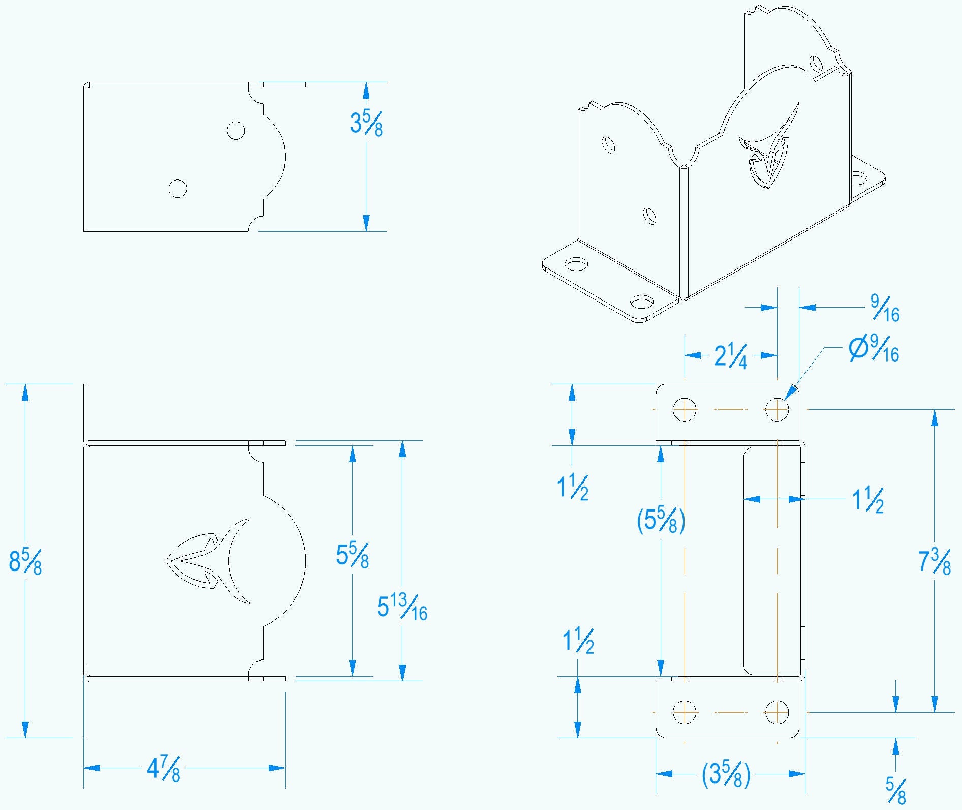 technical drawing of a 4x6 post anchor with dimensions