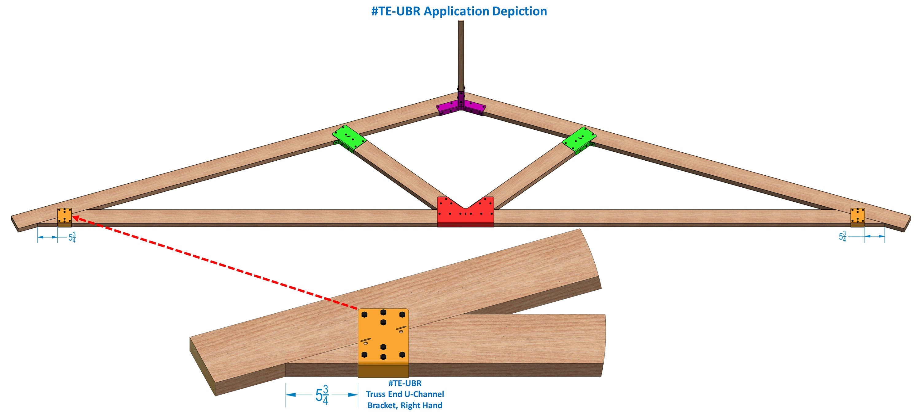 This illustration presents a truss design composed of wooden beams and joints, highlighting the connection points with vibrant colors for clarity. It focuses on construction techniques.