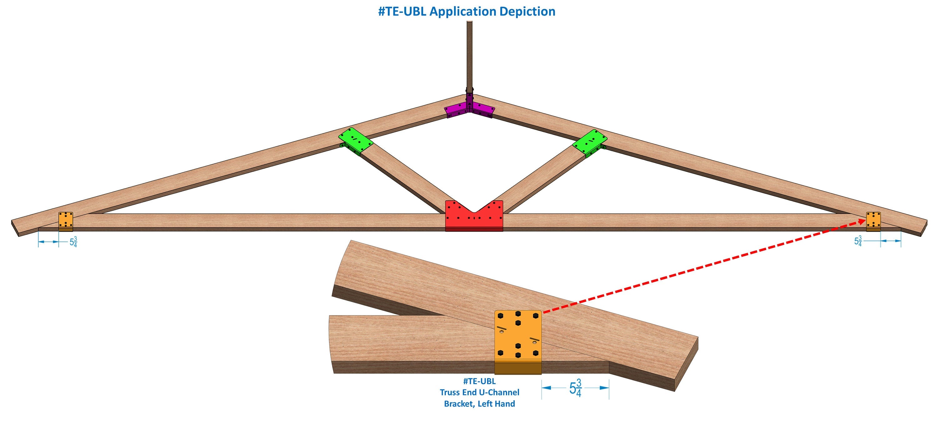 This illustration presents a truss design composed of wooden beams and joints, highlighting the connection points with vibrant colors for clarity. It focuses on construction techniques.