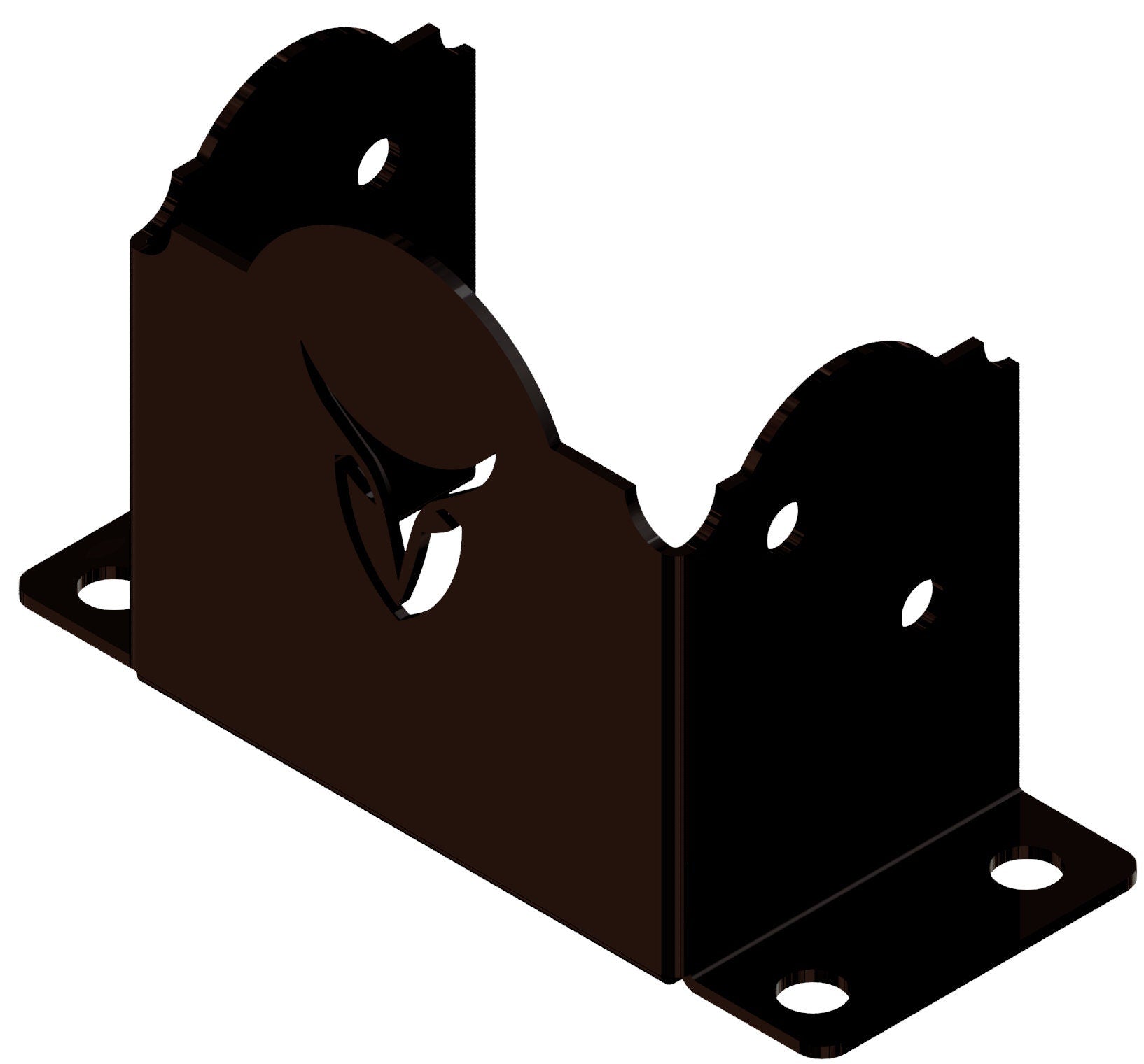 Heavy-duty black metal bracket with holes, designed for secure anchoring of 4x6 posts.