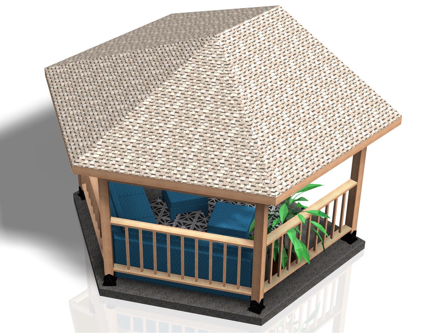 a 3d rending of a partial hexagon gazebo roof